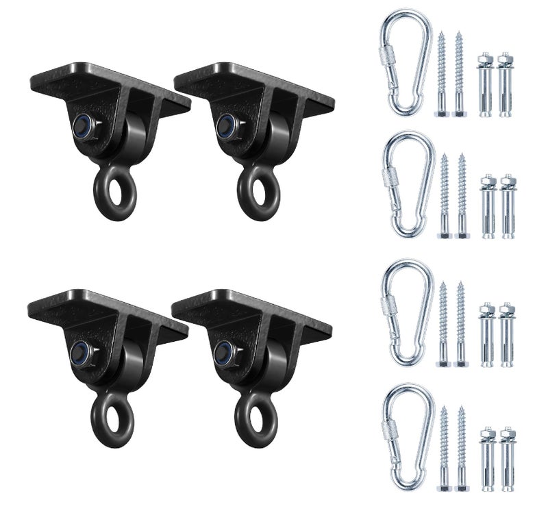 MDAIRC Heavy Duty Swing Hangers for Wooden Sets Playground Porch Indoor Outdoor & Hanging with Snap Hooks (4 pcs Black) - Image 1
